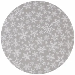 Okrągły obrus świąteczny, szary z białymi śnieżynkami. Idealny na stół w okresie bożonarodzeniowym.