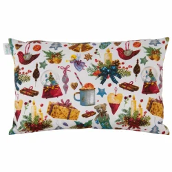 Poduszka świąteczna z kolorowymi motywami na kanapę. Pojedynczy model z wzorem bożonarodzeniowym.