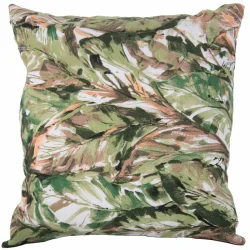 Poduszka dekoracyjna do ogrodu. Wzór liści w zielonej i brązowej kolorystyce.