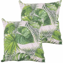 Poduszki dekoracyjne do ogrodu, komplet 2 sztuki, zielone liście na jasnym tle.