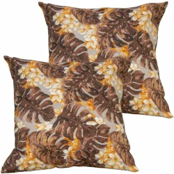 Poduszki dekoracyjne na sofę, komplet 2 sztuki. Brązowo-żółty wzór liści i kwiatów.