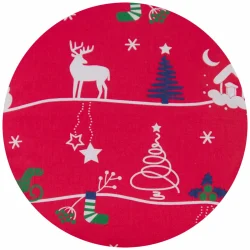 Poduszka świąteczna na sofę w czerwonym kolorze z białymi motywami reniferów i choinek. Pojedynczy jasiek.