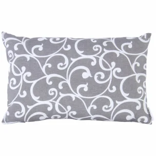 Poszewka dekoracyjna na poduszkę do domu, pojedyncza, w szarym kolorze z białym wzorem w spirale.