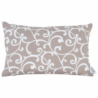 Pojedyncza poszewka dekoracyjna na poduszkę, beżowa z białym wzorem w spirale. Idealna do salonu lub sypialni.