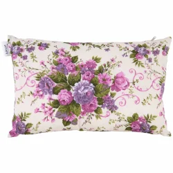 Jasiek dekoracyjny do salonu z kwiatowym wzorem w fioletach i różach. Idealny na sofę lub fotel.