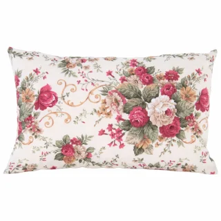 Dekoracyjna poszewka na poduszkę do domu z motywem kwiatowym w odcieniach różu i zieleni. Pojedyncza poszewka w stylu vintage.