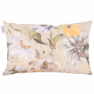 Poszewka dekoracyjna na poduszkę, pojedyncza, w kwiatowy wzór z motywem w odcieniach beżu i żółci. Idealna do salonu lub sypialni.