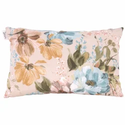 Poduszka dekoracyjna na kanapę w kwiatowy wzór, w pastelowych kolorach.