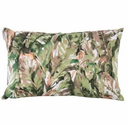 Poduszka dekoracyjna na sofę w zielono-brązowe liście. Pojedynczy produkt idealny do salonu.