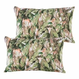 Zestaw poduszek dekoracyjnych na kanapę, zielono-brązowy wzór liści.