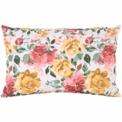 Poduszka dekoracyjna na kanapę z motywem kwiatowym, różowo-żółty wzór.