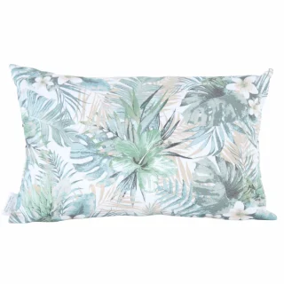 Poszewka dekoracyjna na poduszkę do domu, z motywem liści w odcieniach zieleni i szarości, pojedyńcza.