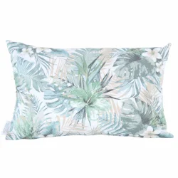Poduszka dekoracyjna do domu, z zielonym tropikalnym wzorem. Pojedynczy jasiek na kanapę lub fotel.
