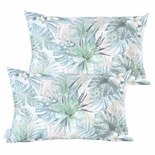 Zestaw jaśków dekoracyjnych do salonu z motywem roślinnym w zielonych i beżowych tonach. Idealne na sofę lub fotel.