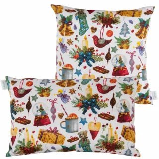 Zestaw jaśków świątecznych na sofę, w kolorowe wzory bożonarodzeniowe, idealne do dekoracji domu.