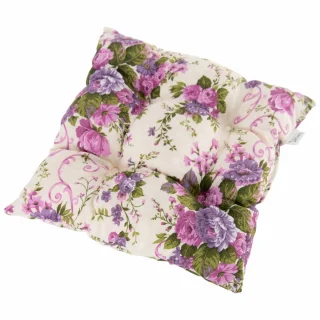 Poduszka na krzesło z kwiatowym wzorem w fioletowo-różowych odcieniach, pojedyńcza sztuka.