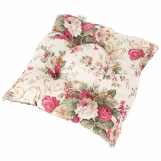 Poduszka na krzesło w kwiaty, pojedyncza sztuka. Cecha dominująca: kolorowe wzory na jasnym tle.