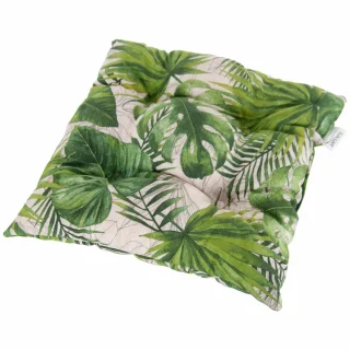 Poduszka na krzesło 40cmx40cm, pojedyncza sztuka. Zielone liście na białym tle.