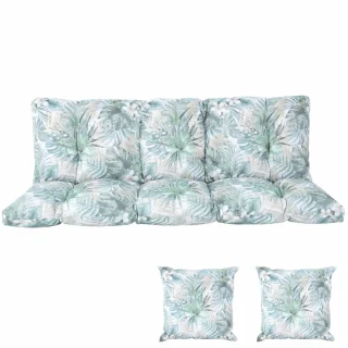 Poduszki ogrodowe 170cm, na ławkę, zestaw z jaśkami, zielony wzór liści.