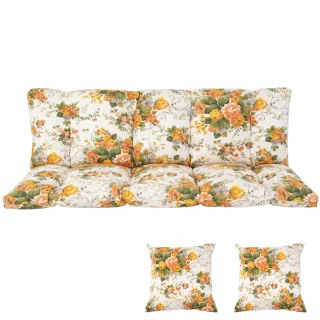 Poduszki ogrodowe 170cm na ławkę z jaśkami, kwiatowy wzór w odcieniach żółci i zieleni. Idealne na taras.