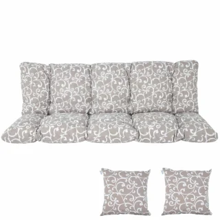 Poduszki ogrodowe 170cm na taras z jaśkami, szare z białym wzorem. Idealne na ławkę ogrodową.