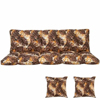 Poduszki ogrodowe 180cm na huśtawkę, komplet z jaśkami, w brązowym wzorze. Idealne do ogrodu lub na taras.