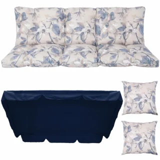 Poduchy ogrodowe 180cm na huśtawkę, komplet z jaśkami i daszkiem, wzór kwiatowy.