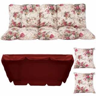 Poduszki ogrodowe 180cm na huśtawkę, w kwiaty, z jaśkami i daszkiem.