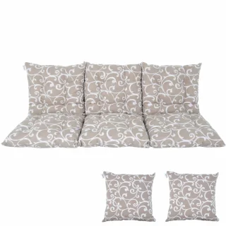 Poduchy ogrodowe 180cm na ławkę z jaśkami, beżowe z białym wzorem.