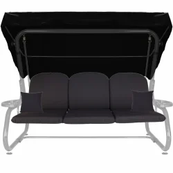 Poduszki ogrodowe 180cm na huśtawkę, antracyt, z daszkiem i jaśkami.