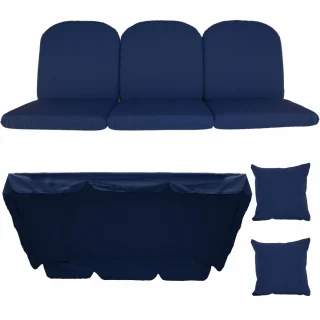 Poduszki ogrodowe 180cm na huśtawkę, z jaśkami i daszkiem, chabrowe. Idealne do ogrodu lub na taras.