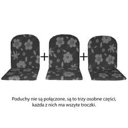 Poduszki na krzesła ogrodowe, czarne z kwiatowym wzorem, 3 części. Idealne na taras lub do ogrodu.