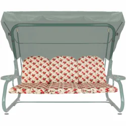 Poduszki na huśtawkę ogrodową 180cm w kwiatowy wzór. Komplet z oparciem i siedziskiem w kolorze kremowym z czerwonymi kwiatami.
