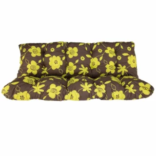 Poduszka ogrodowa 150cm na huśtawkę, brązowa z żółtym kwiatowym wzorem.