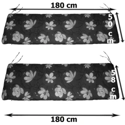 Poduszki ogrodowe 180cm na ławkę ogrodową, kwiatowy wzór, szare.
