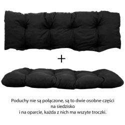Poduszki ogrodowe na ławkę 150 cm, czarne, zestaw dwóch części na siedzisko i oparcie.