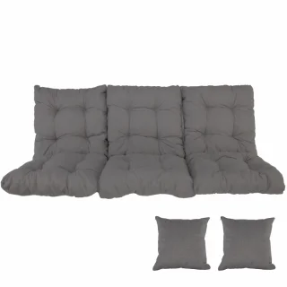 Poduszki ogrodowe 180cm w kolorze szarym na ławkę, z dwiema mniejszymi poduszkami.