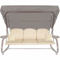 Poduszki ogrodowe 180 cm na huśtawkę w kolorze beżowym, z jaśkami. Idealne na taras lub do ogrodu.