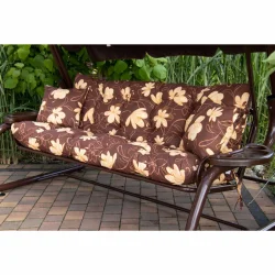 Poduszki ogrodowe 180cm na huśtawkę, brązowe z kwiatowym wzorem, komplet z jaśkami.