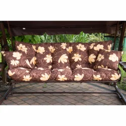Poduszki ogrodowe na huśtawkę 180cm w kwiaty, brązowo-beżowe, komplet z jaśkami.
