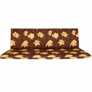 Poduszka ogrodowa 180 cm na ławkę, brązowa z żółtym kwiatowym wzorem.