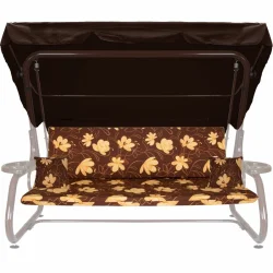 Poduszki ogrodowe 180cm na huśtawkę, z jaśkami i daszkiem, w brązowym kolorze z kwiatowym wzorem.