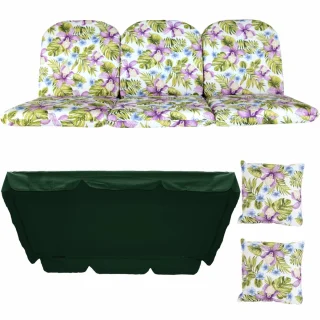 Poduszki ogrodowe 180cm na huśtawkę w kwiatowe wzory. Zestaw zawiera daszek i jaśki.