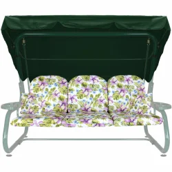 Poduszki ogrodowe 180cm na huśtawkę, komplet z jaśkami, wzór kwiatowy w zieleni i fioletach.
