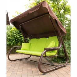 Poduszki na huśtawkę ogrodową 180cm, zielone, z daszkiem i jaśkami. Idealne na taras lub do ogrodu.