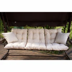 Poduszki na huśtawkę ogrodową, rozmiar 180 cm, w kolorze beżowym. Komplet zawiera poduszkę z jaśkami.