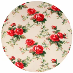 Tkanina dekoracyjna w czerwone róże na beżowym tle. Idealna na obrusy lub zasłony.