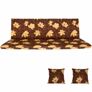 Poducha ogrodowa 150cm na huśtawkę, z jaśkami. Brązowy wzór kwiatowy.
