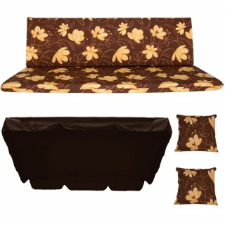 Poduszki ogrodowe 150cm na ławkę z jaśkami i daszkiem, brązowe kwiaty.