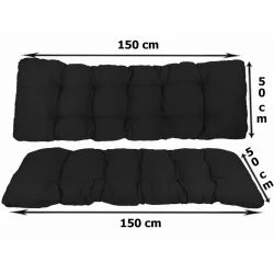 Poduszki ogrodowe 150 cm na ławkę, czarne, pojedyncza sztuka.